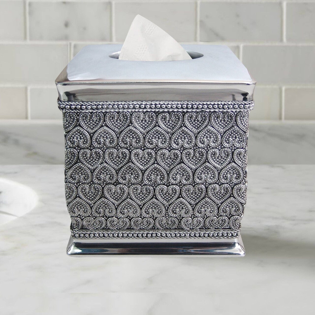 Tissue Box Cover | Resin Square Facial Tissue Box Holder | Chrome Finish